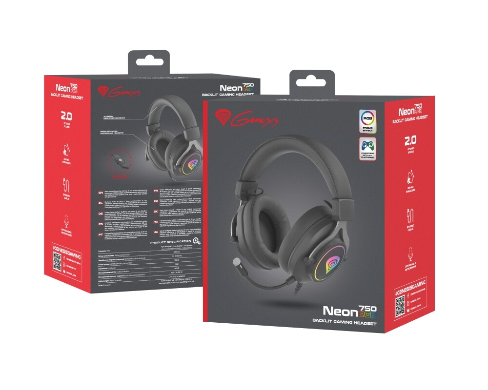 Слушалки Genesis Gaming Headset Neon 750 With Microphone RGB Illumination Black 8