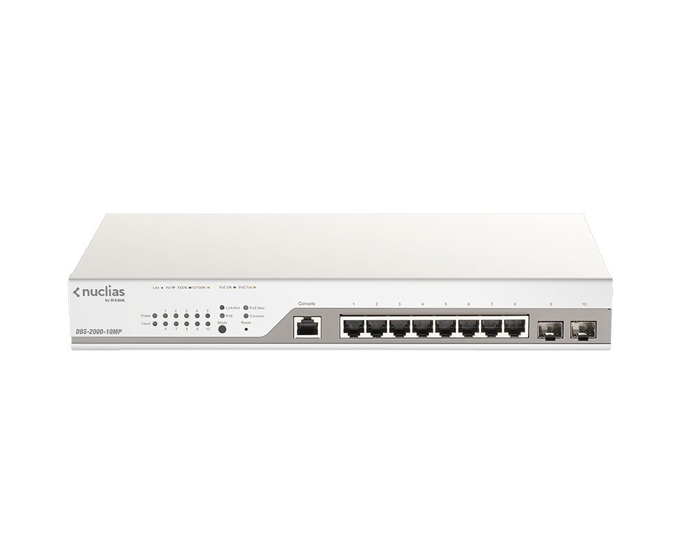 Switch (Комутатор) D-Link 10-Port Gigabit PoE+ Nuclias Smart Managed Switch including 2x SFP Ports (With 1 Year License) 2