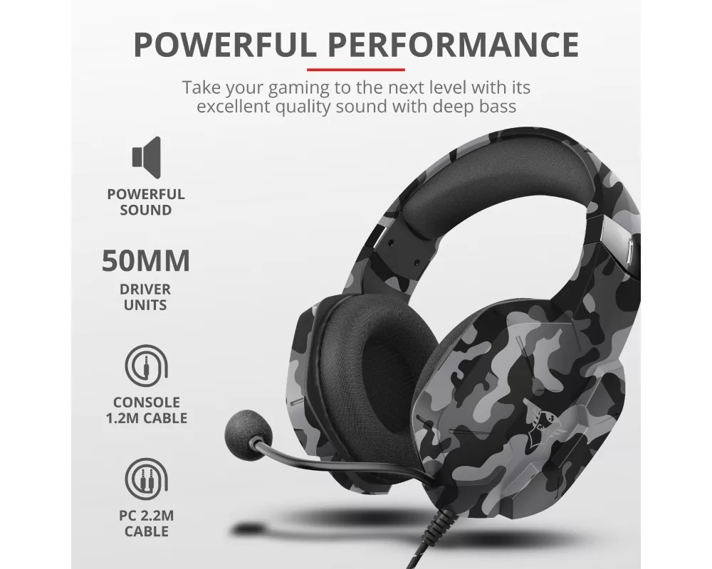 Слушалки TRUST GXT 323K Carus Gaming Headset Black Camo 11