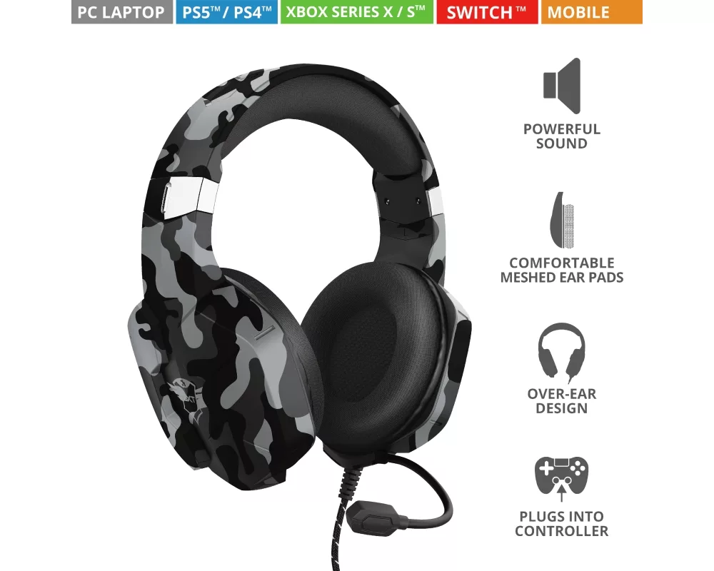 Слушалки TRUST GXT 323K Carus Gaming Headset Black Camo 8