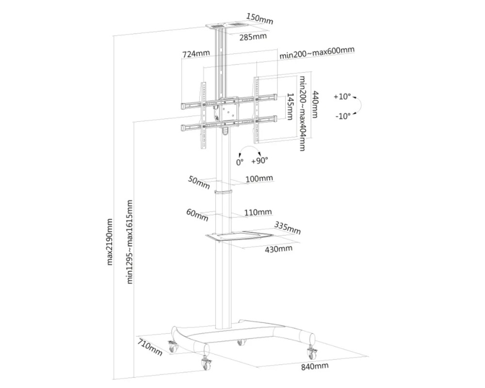 Стойка Neomounts Mobile Flat Screen Floor Stand (height: 130-162 cm) 3