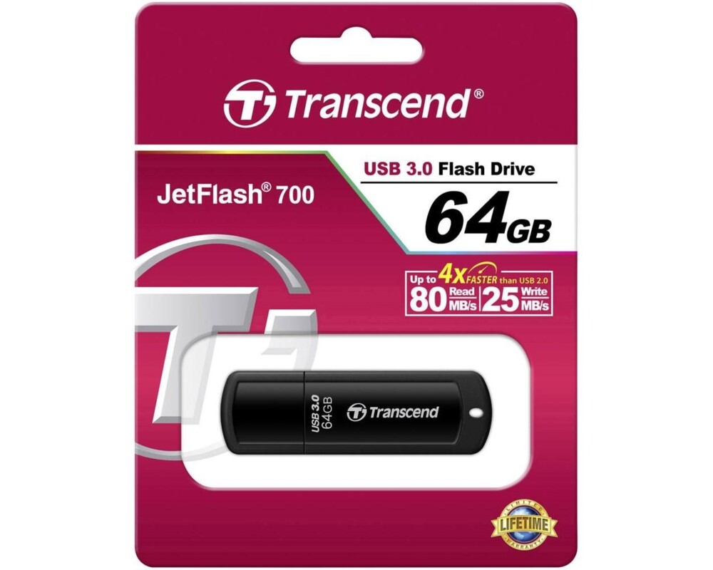 Флаш памет TRANSCEND JetFlash 700 64GB USB 3.0 Flash Drive 80MB 8
