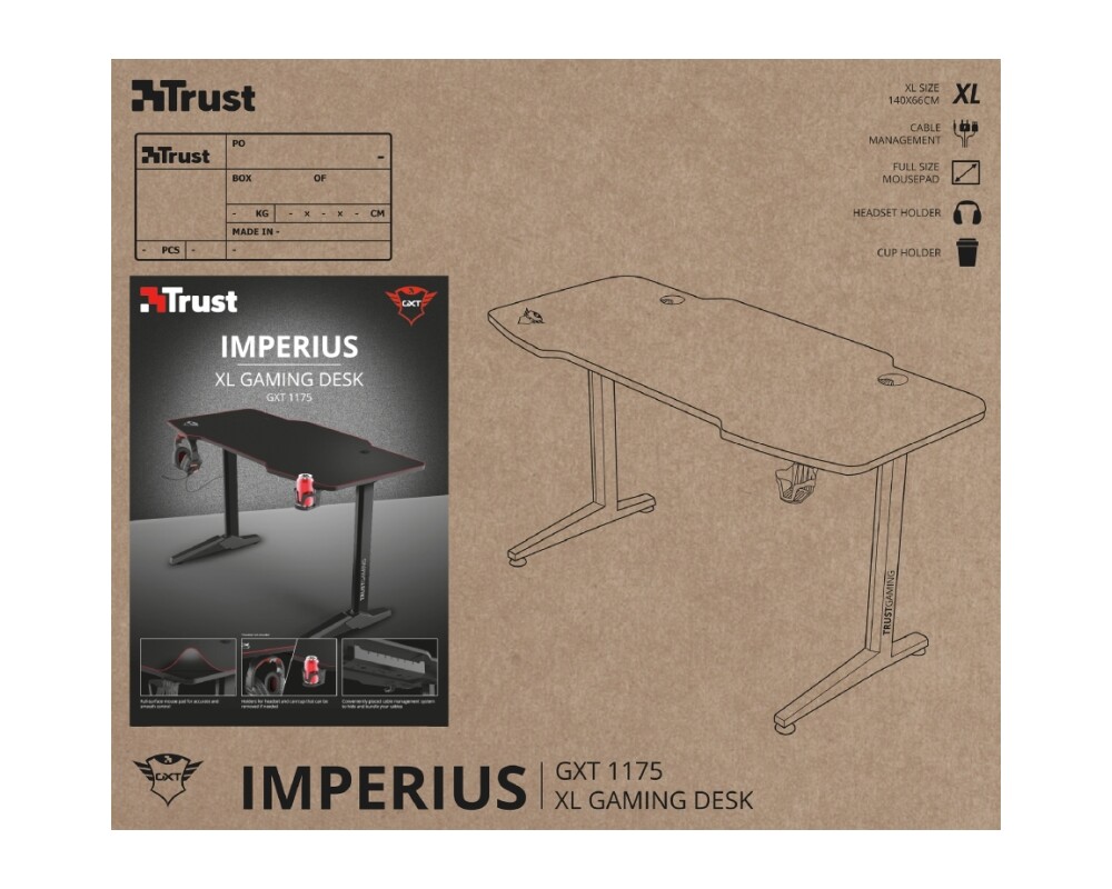 Геймърско бюро TRUST GXT 1175 Imperius XL Gaming Desk 10
