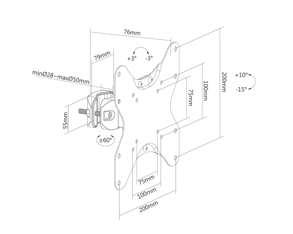Стойка Neomounts Screen Pole Clamp/Truss Mount 1 pivot VESA 200x200 (polediameter 28-50 mm) 10