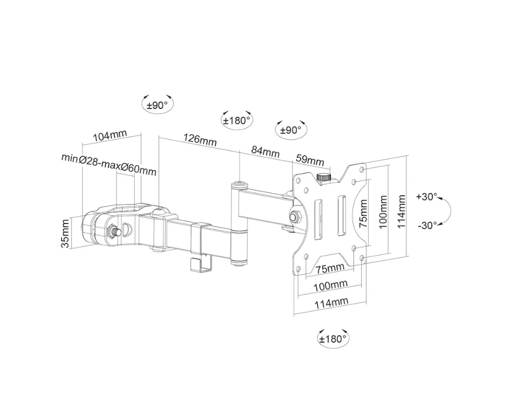 Стойка Neomounts Screen Pole Clamp/Truss Mount 3 pivots VESA 100x100 (pole diameter 28-60 mm) 6