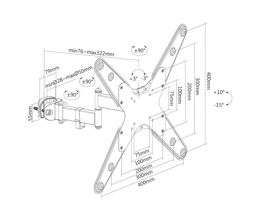Стойка Neomounts Screen Pole Clamp/Truss Mount 3 pivots VESA 400x400 (pole diameter 28-50 mm) 8