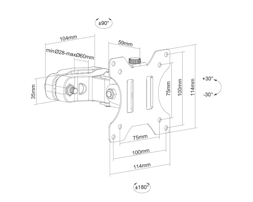 Стойка Neomounts Screen Pole Clamp/Truss Mount 1 pivot VESA 100x100 (pole diameter 28-60 mm) 7