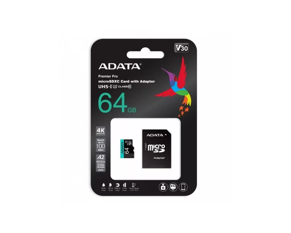 Флаш карта Adata 64GB MicroSDXC UHS-I U3 V30S A2 (1 adapter) 2