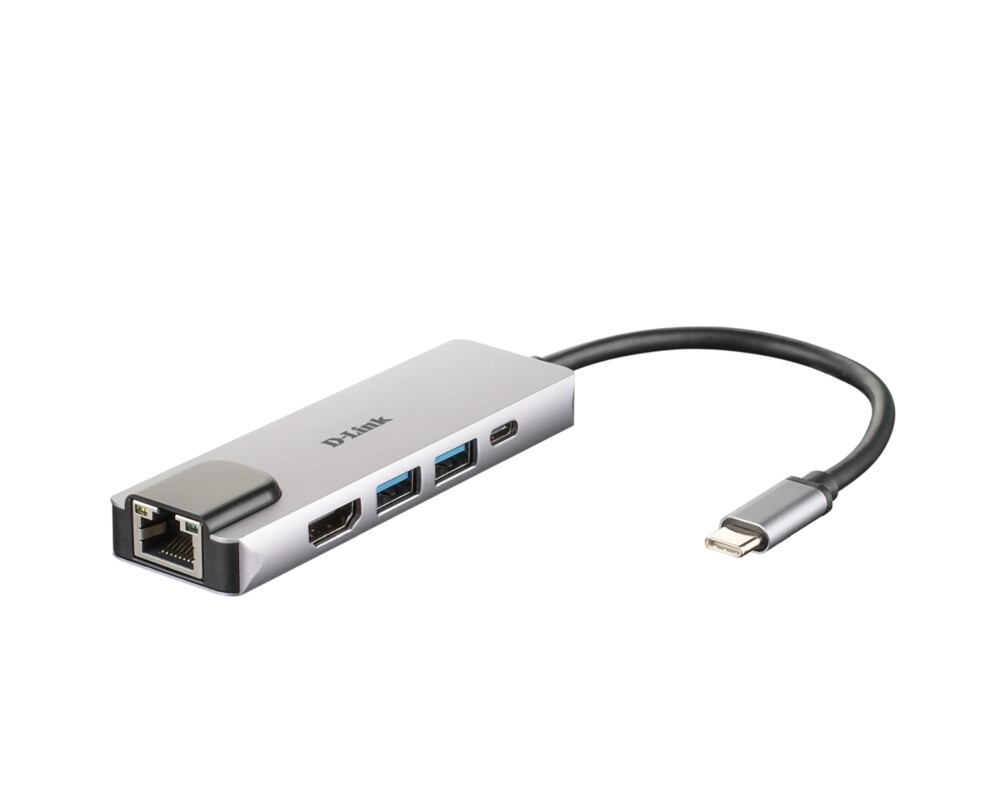 USB хъб D-Link 5-in-1 USB-C Hub with HDMI/Ethernet and Power Delivery 2