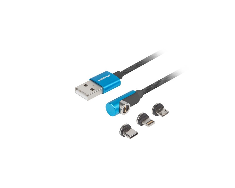 Кабел Lanberg 3in1 USB-A (M) -> USB MICRO(M) + LIGHTNING (M) + USB-C (M) 2.0 1m 2