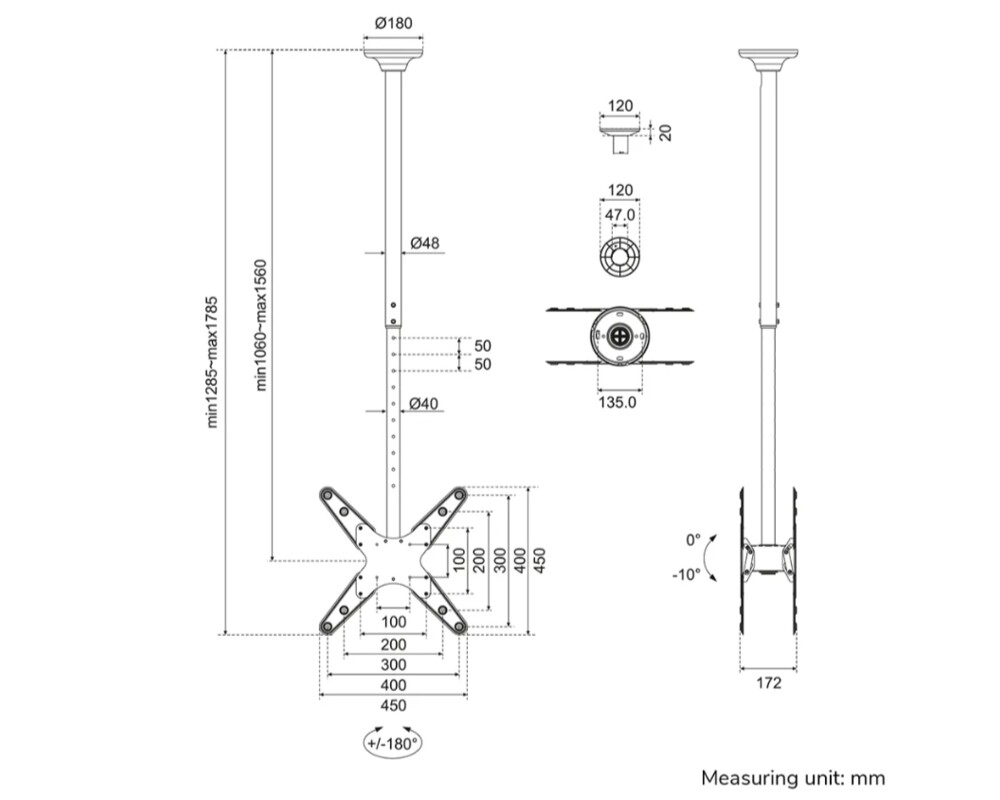 Стойка Neomounts Back to Back Screen Ceiling Mount (Height: 106-156 cm) 7