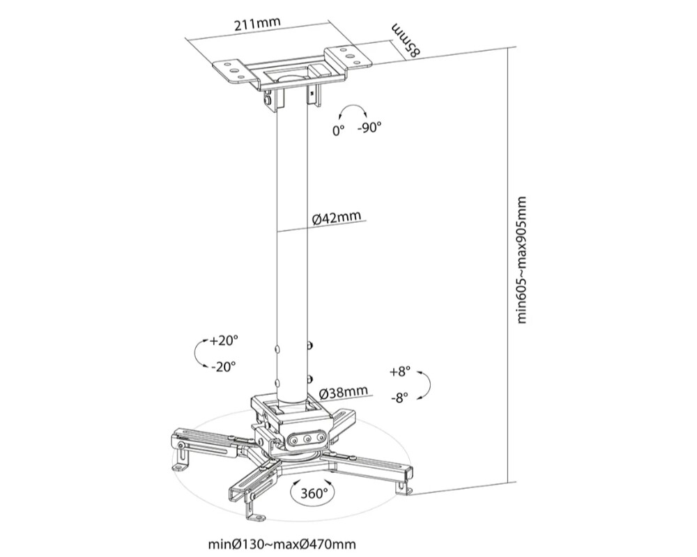 Стойка Neomounts Projector Ceiling Mount (height adjustable: 60-90 cm) 9