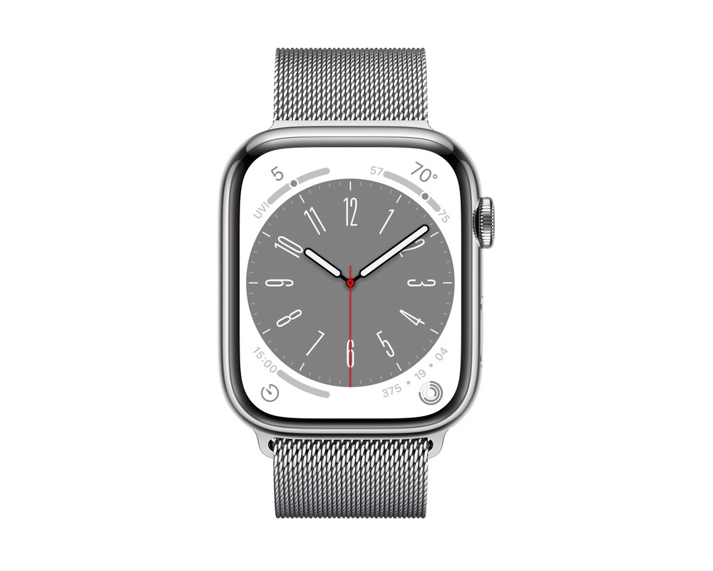 Smart часовник Apple Watch Series 8 GPS + Cellular 45mm Silver Stainless Steel Case with Silver Milanese Loop 2