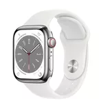 <span>Smart часовник</span> Apple Watch Series 8 GPS + Cellular 41mm Silver Stainless Steel Case with White Sport Band - Regular <span class='catalog-num-in-name'>MNJ53BS/A</span> - 