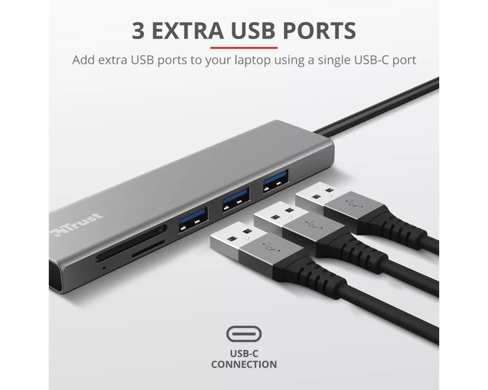 USB хъб TRUST Halyx Fast USB-C Hub & Card Reader 6
