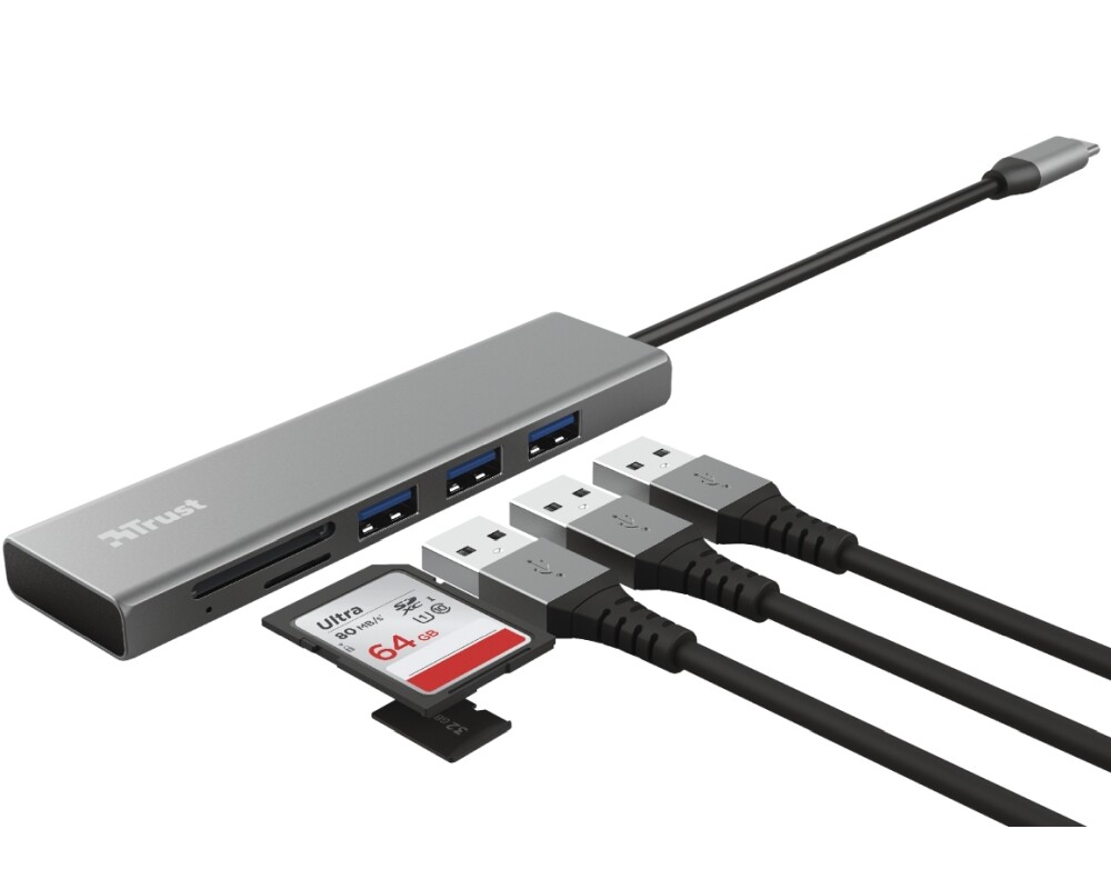 USB хъб TRUST Halyx Fast USB-C Hub & Card Reader 2