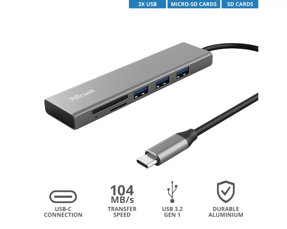 USB хъб TRUST Halyx Fast USB-C Hub & Card Reader 10