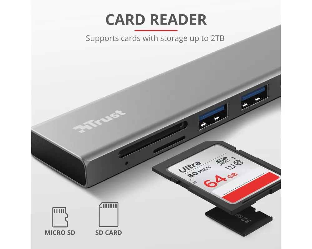 USB хъб TRUST Halyx Fast USB-C Hub & Card Reader 7