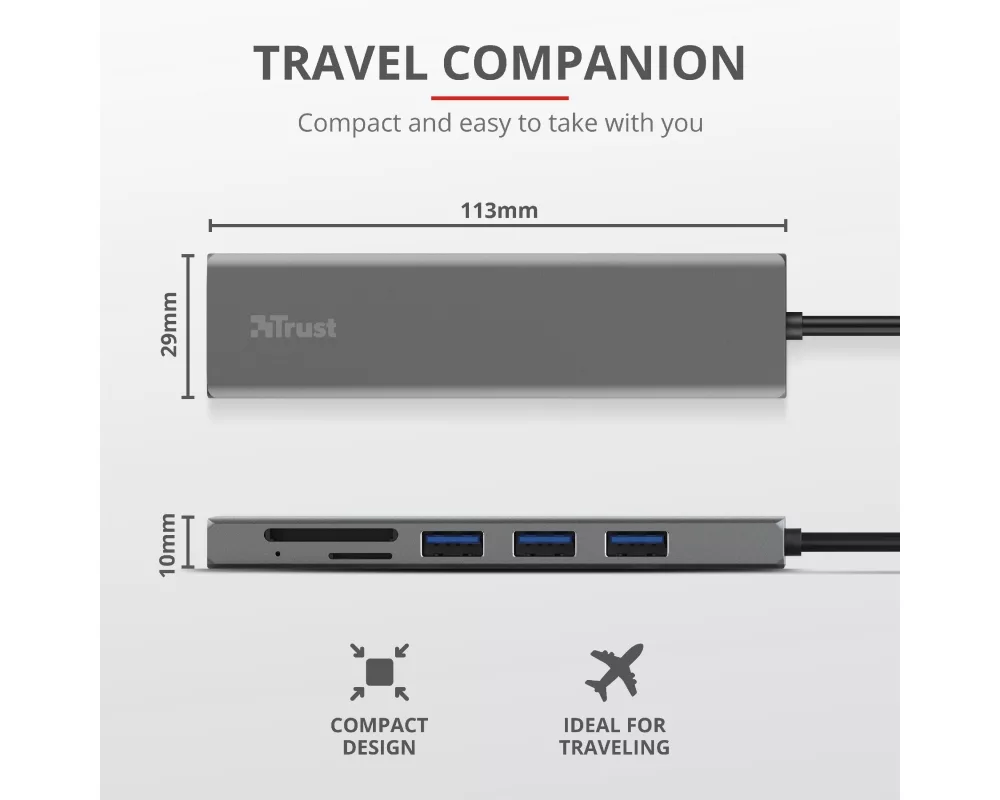 USB хъб TRUST Halyx Fast USB-C Hub & Card Reader 9