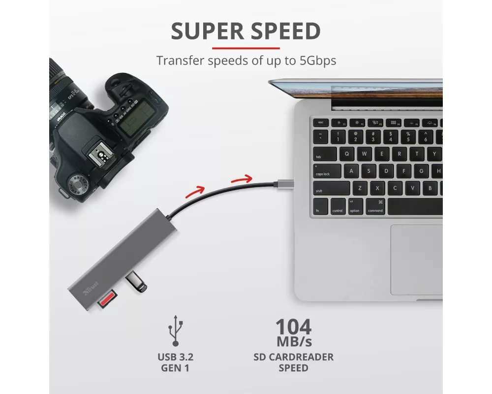 USB хъб TRUST Halyx Fast USB-C Hub & Card Reader 8