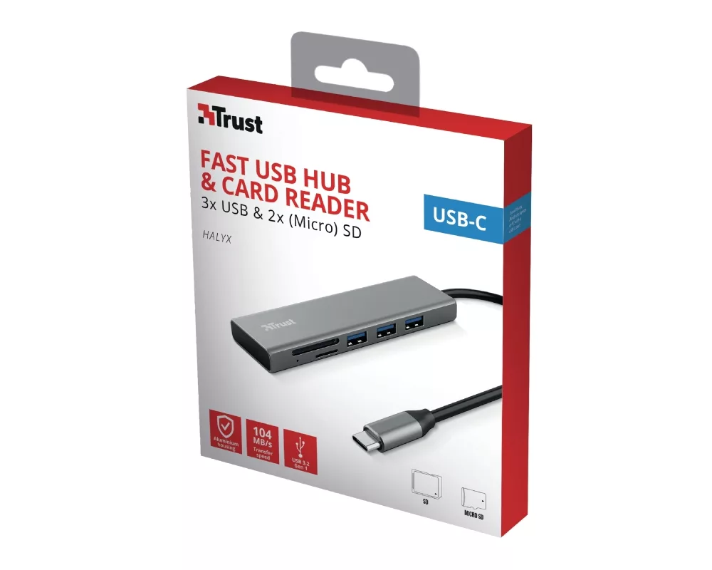 USB хъб TRUST Halyx Fast USB-C Hub & Card Reader 11