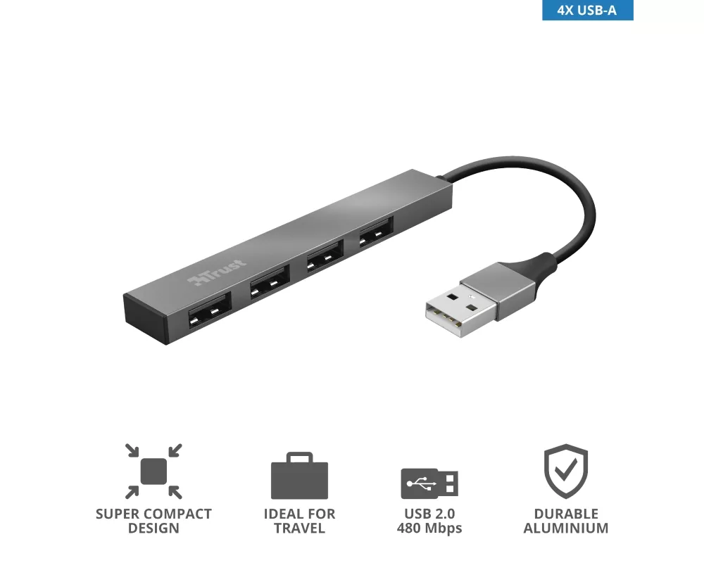USB хъб TRUST Halyx 4-Port Mini USB Hub 6
