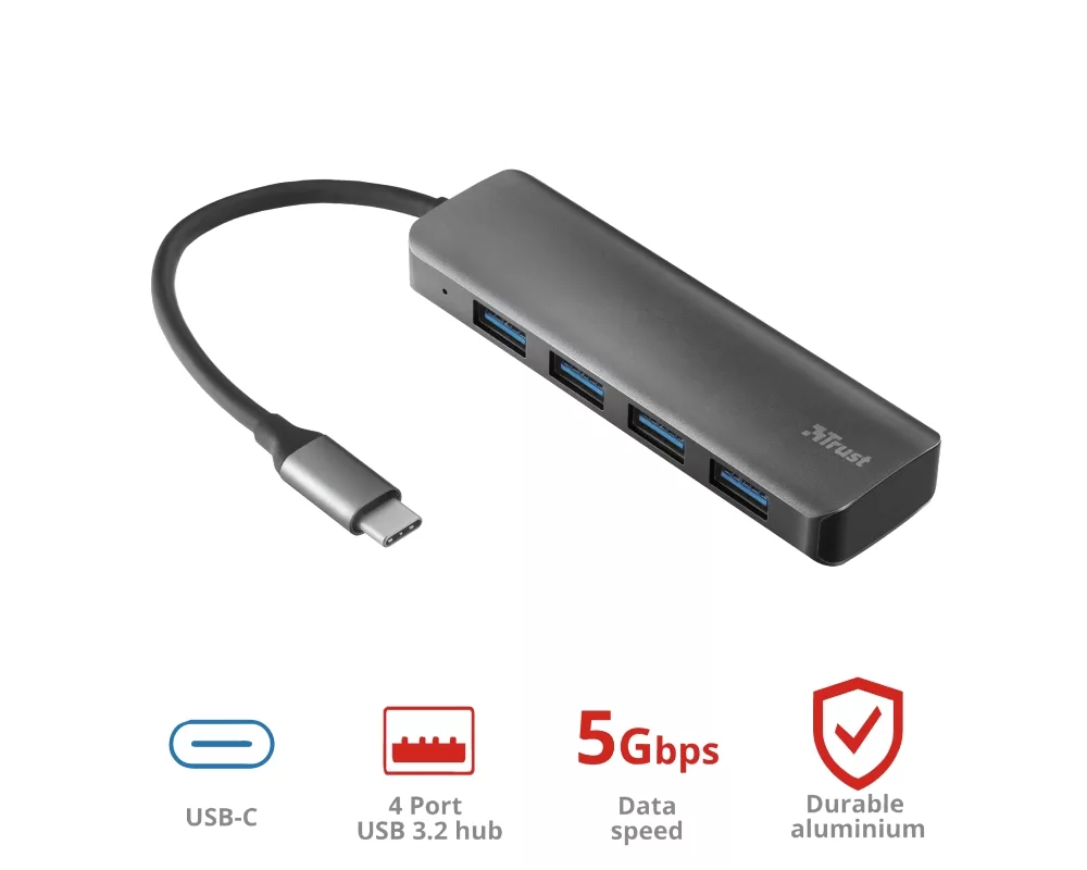 USB хъб TRUST Halyx Alum. USB-C to 4-Port USB3.2 Hub 5
