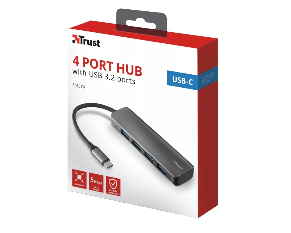 USB хъб TRUST Halyx Alum. USB-C to 4-Port USB3.2 Hub 6