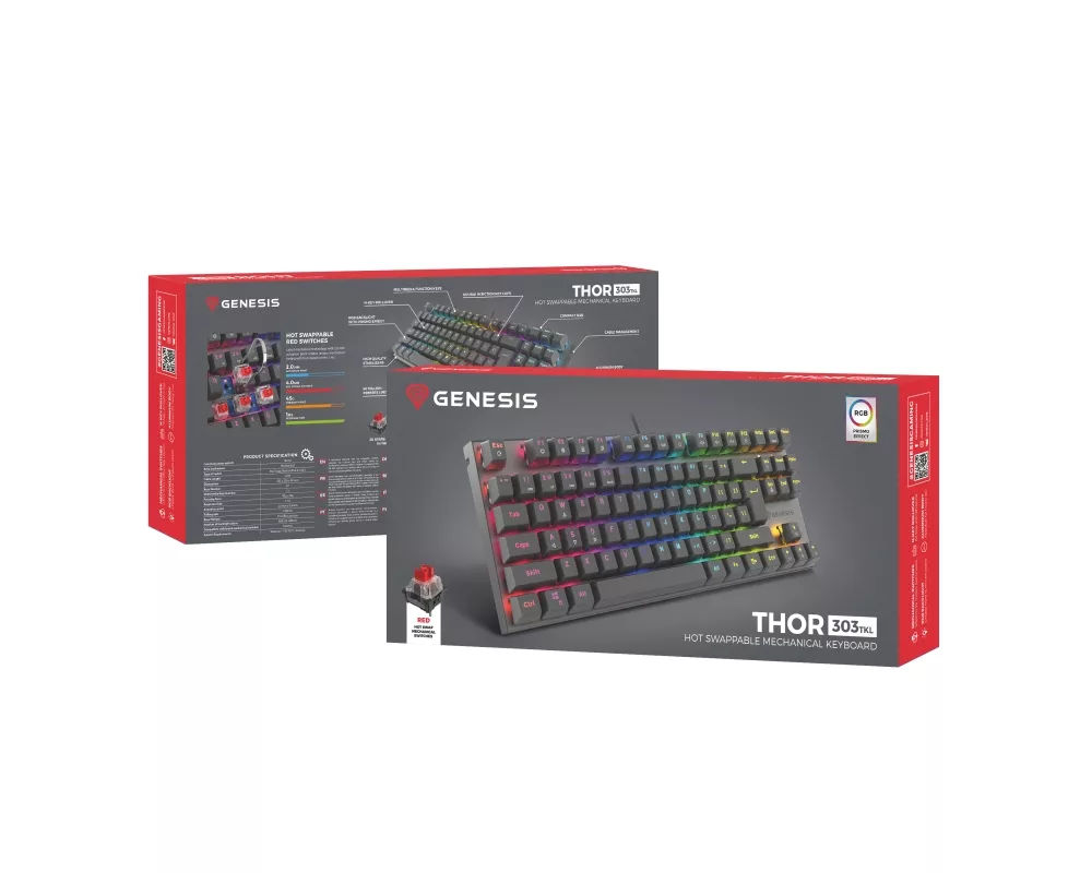 Клавиатура Genesis Mechanical Gaming Keyboard Thor 303 TKL RGB Backlight Red Switch US Layout Black 9