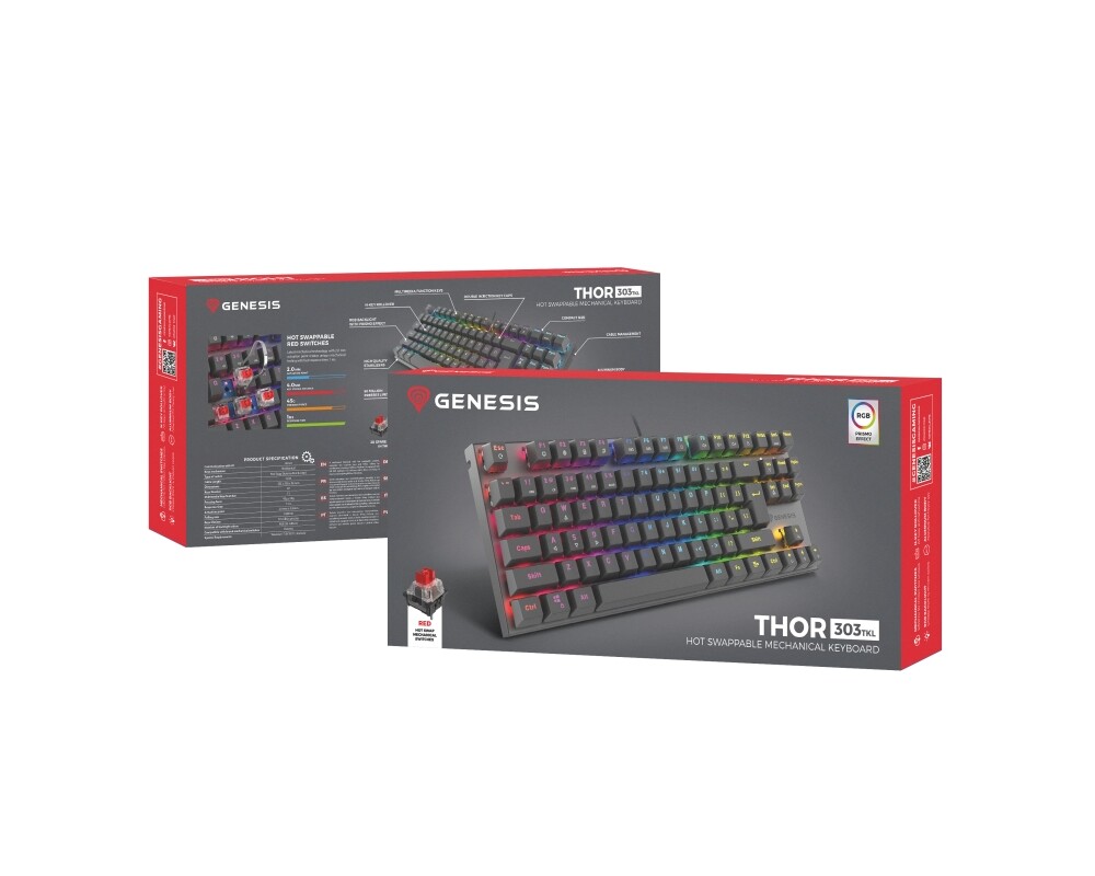 Клавиатура Genesis Mechanical Gaming Keyboard Thor 303 TKL RGB Backlight Red Switch US Layout Black 9