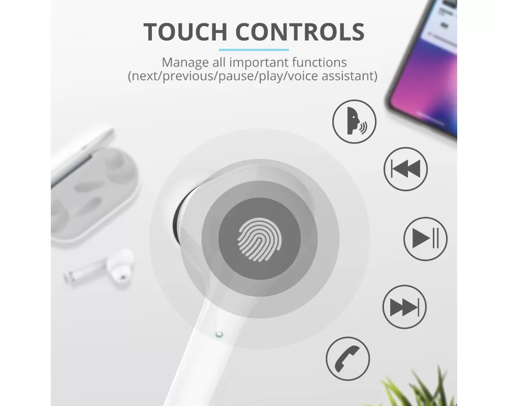 Слушалки TRUST Nika Touch Bluetooth Earphones White 10