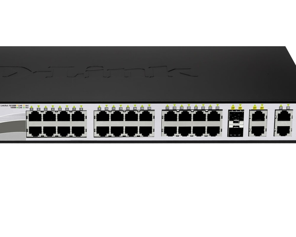 Switch (Комутатор) D-Link 24-port 10/100 PoE Smart Switch + 2 Combo 1000BaseT/SFP + 2 Gigabit 3