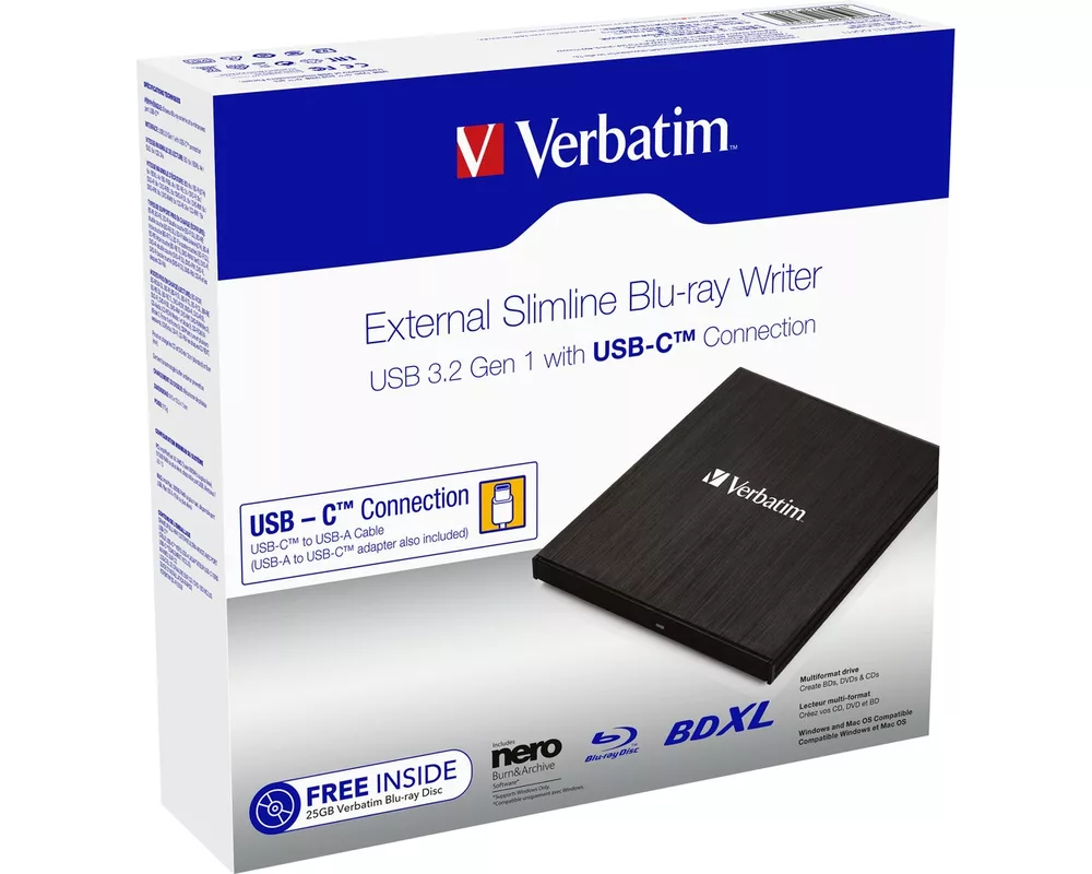 Оптично устройство Verbatim External Slimline Blu-ray Writer Type-C 3