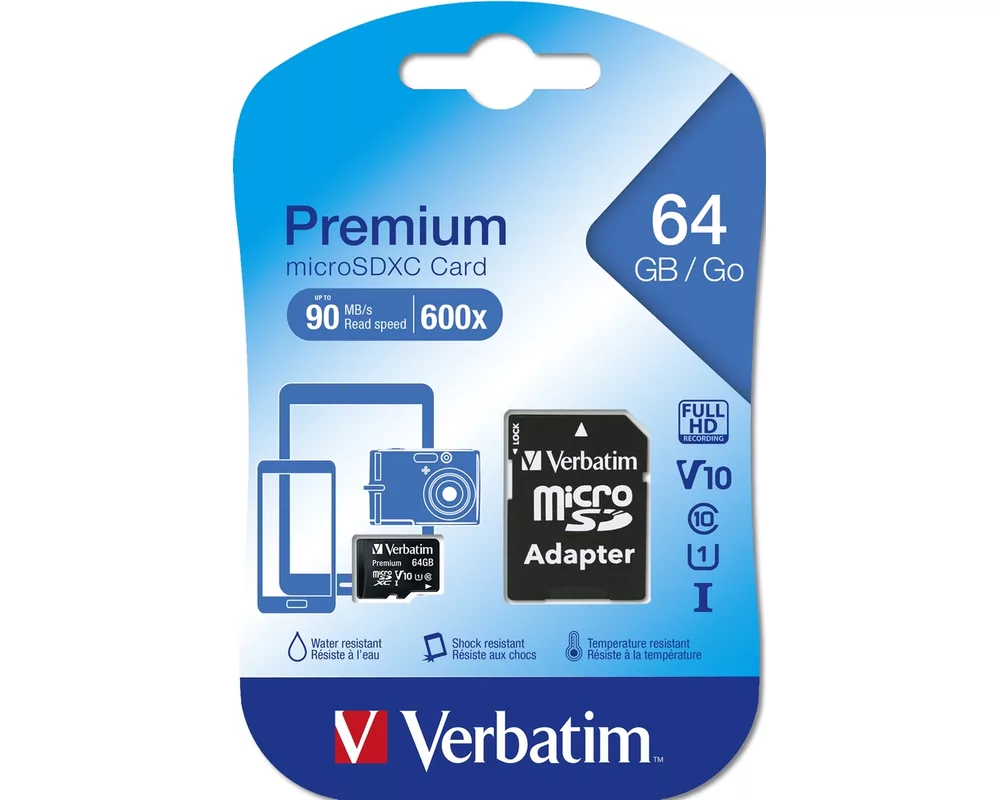 Флаш карта Verbatim Premium micro SDXC 64GB Class 10 (Incl. Adaptor) 3