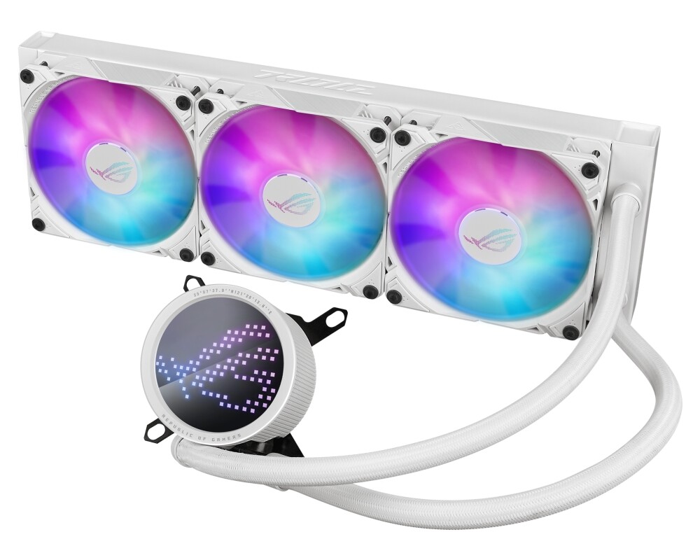 Охладител за процесор ASUS ROG RYUO III 360 ARGB white edition all-in-one CPU liquid cooler with Asetek 8th gen pump solution and Anime Matrix LED Display 13