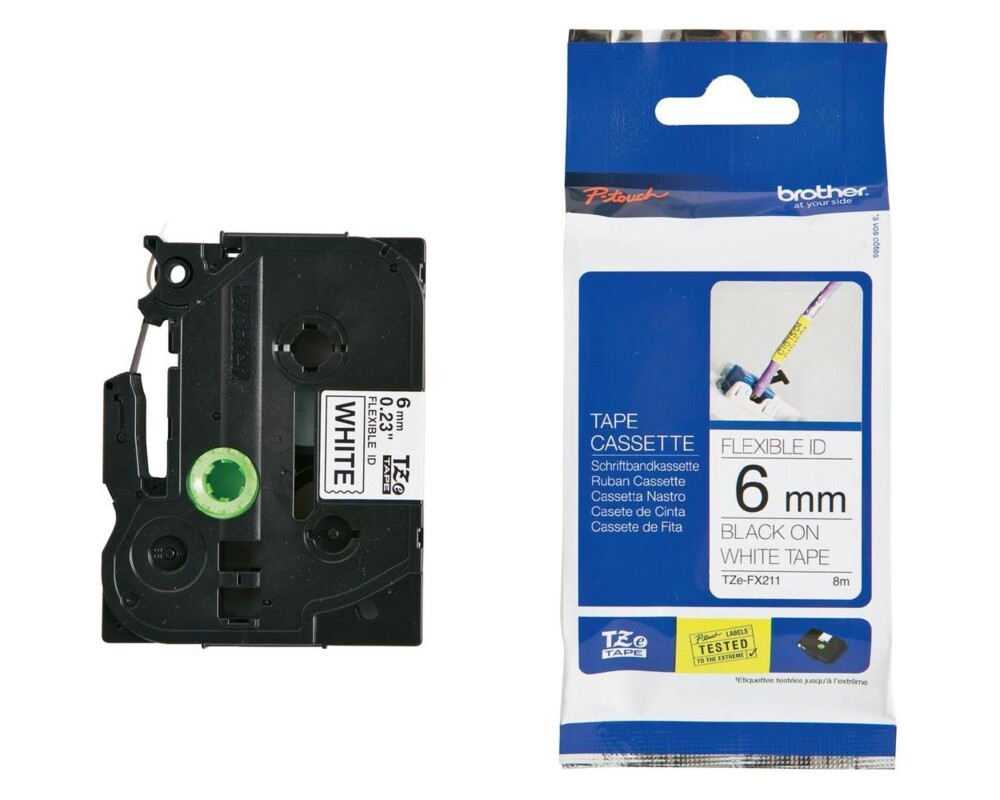 Консуматив BROTHER TZEFX211 6mm BLACK ON WHITE FLEXIBLE ID 4