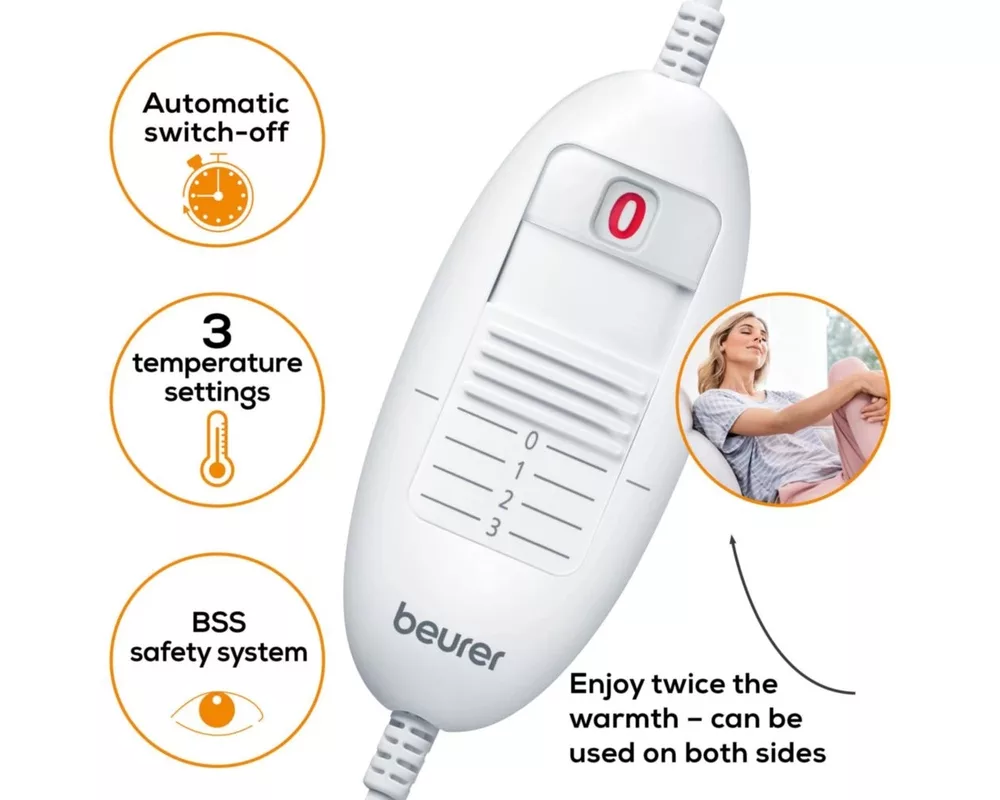 Термоподложка Beurer HK 48 Cosy Heat Pad; 3 temperature settings; auto switch-off after 90 min; washable on 30°; reversable cushion; with inner pad; removable switch; fleece fibre; 40(L)x30(W) cm 7