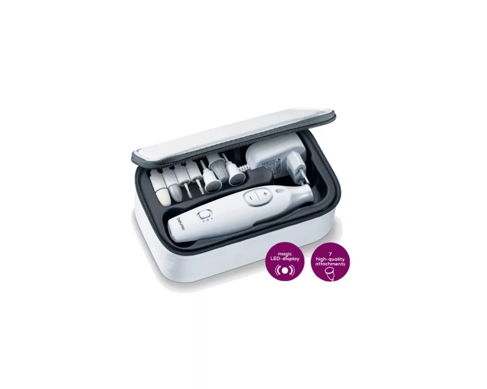 Уред за маникюр и педикюр Beurer MP 42 Manicure / pedicure set; 7 attachments; adjustable speed; left/right rotation; LED light; storage case 3