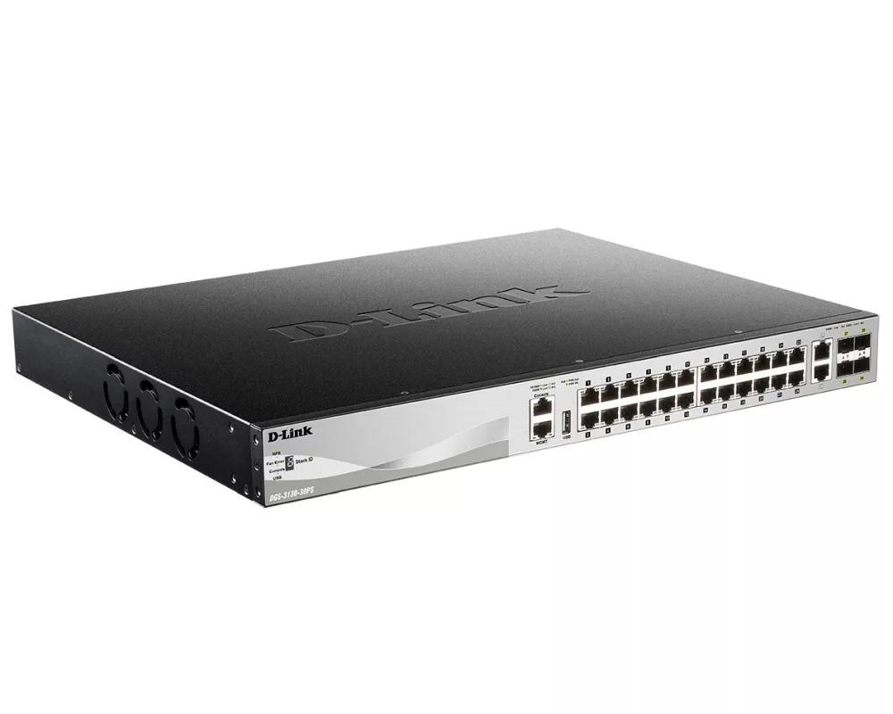Switch (Комутатор) D-Link 24 x 10/100/1000BASE-T PoE ports (370W budget) Layer 3 Stackable Managed Gigabit Switch with 2 x 10GBASE-T ports and 4 x SFP+ ports  2