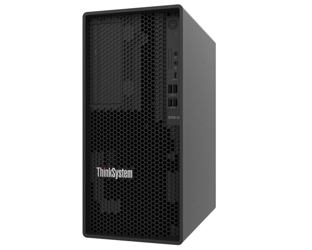 Сървър LENOVO ThinkSystem ST50 V2 Xeon E-2324G 4C 3.1GHz 65W 1x16GB 3200MHz UDIMM 2x960GB 5400Pro SATA SSD SW RAID 1x500W PSU noDVD 3YR 7