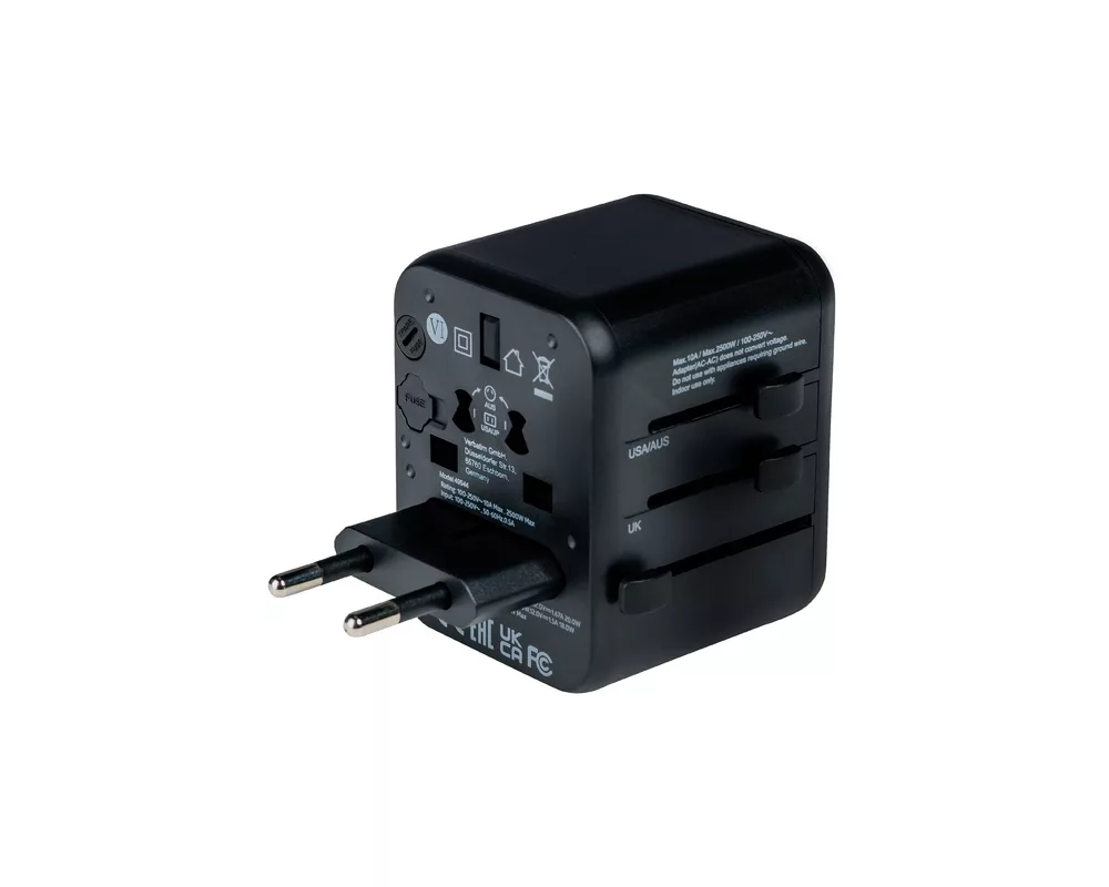 Зарядно Verbatim UTA-02 Universal Travel Adapter with 1 x USB-C PD 20W / 1 x USB-A QC 3.0 4