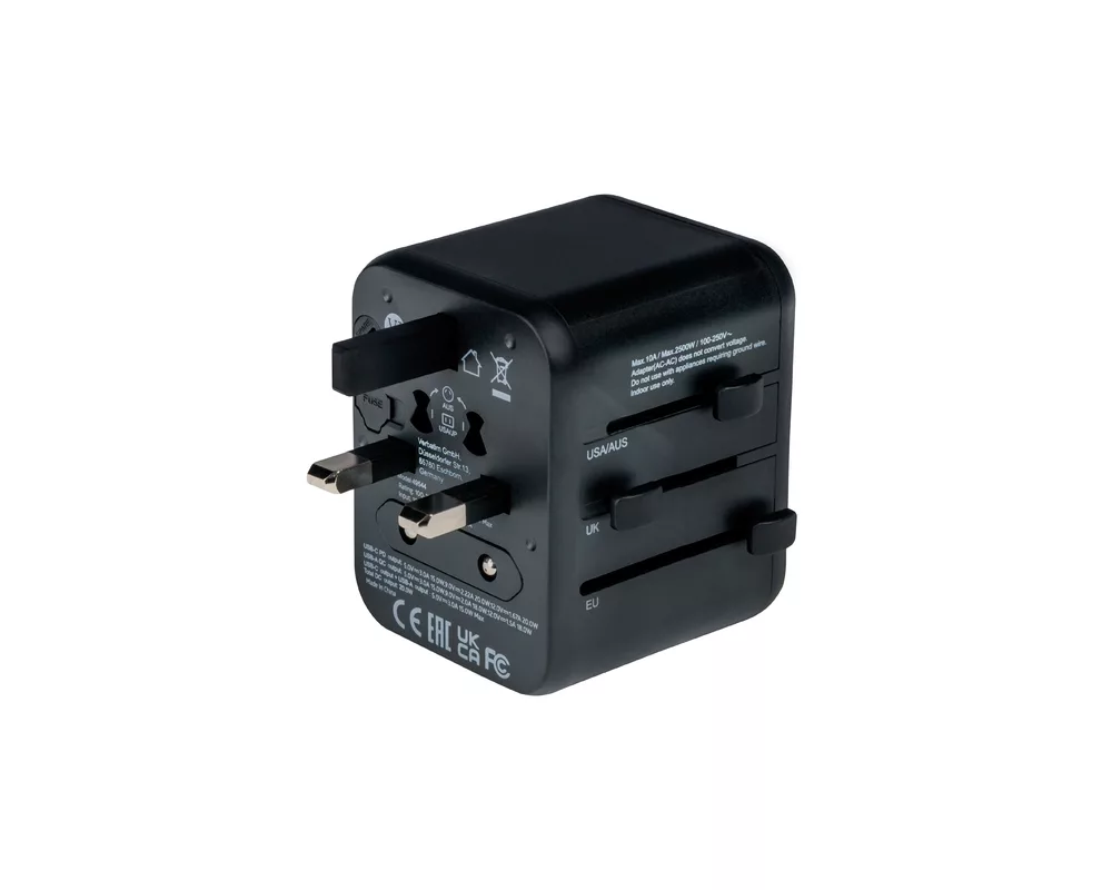 Зарядно Verbatim UTA-02 Universal Travel Adapter with 1 x USB-C PD 20W / 1 x USB-A QC 3.0 5