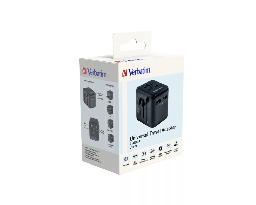 Зарядно Verbatim UTA-01 Universal Travel Adapter with 2 x USB-A ports 9
