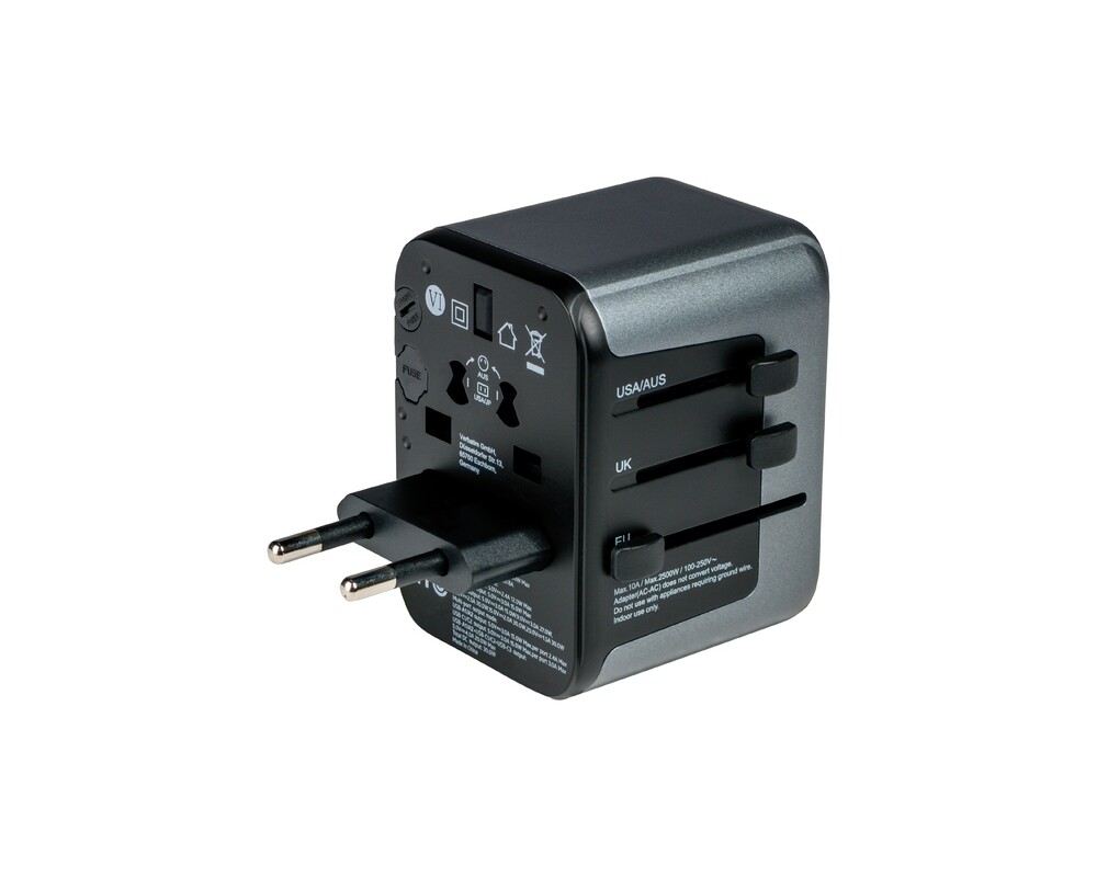 Зарядно Verbatim UTA-03 Universal Travel Adapter with 1 x USB-C PD 30W & QC 3.0 / 2 x USB-C / 2 x USB-A 5