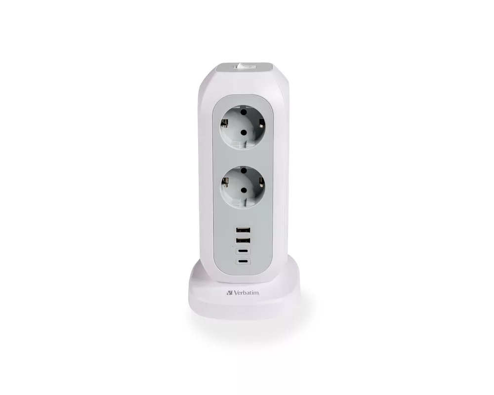 Разклонител Verbatim EUPT-01 EU Power Tower 11 AC with 2 x USB-C / 2 x USB-A 3