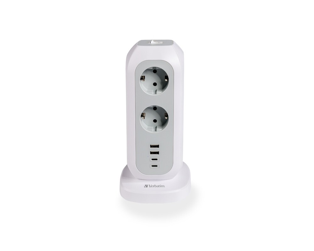 Разклонител Verbatim EUPT-01 EU Power Tower 11 AC with 2 x USB-C / 2 x USB-A 3