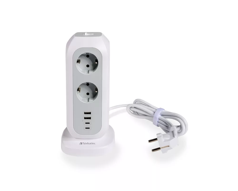 Разклонител Verbatim EUPT-01 EU Power Tower 11 AC with 2 x USB-C / 2 x USB-A 4