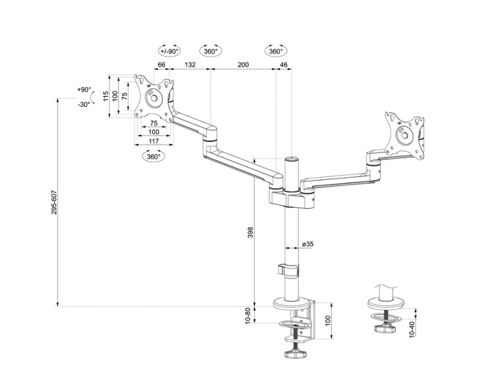 Стойка Neomounts Screen Desk Mount (clamp+grommet) 11