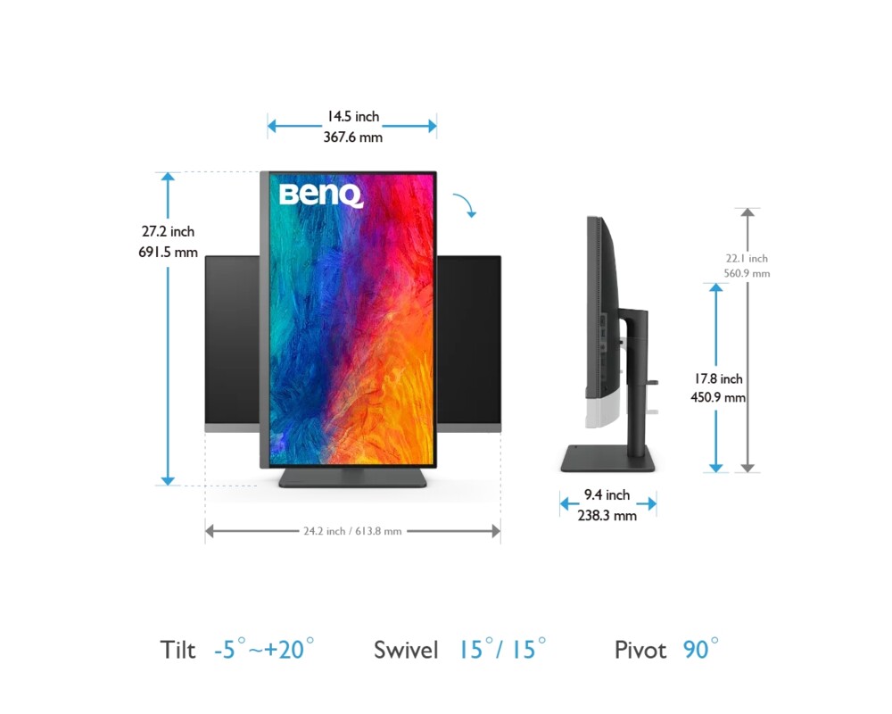 Монитор BenQ PD2706U, 27 inch, IPS, 3840x2160, 60Hz, HDMI, DP, USB-C PD 17