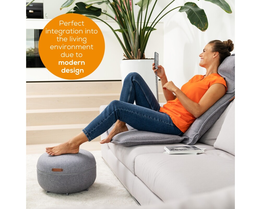 Масажор Beurer FM 120 Shiatsu foot massager + modern stool; Shiatsu and air pressure massage; Heat function; 3 massage programmes; 3 intensity levels of air compression massage; shoe size 46; washable and removable cover; wireless control 7